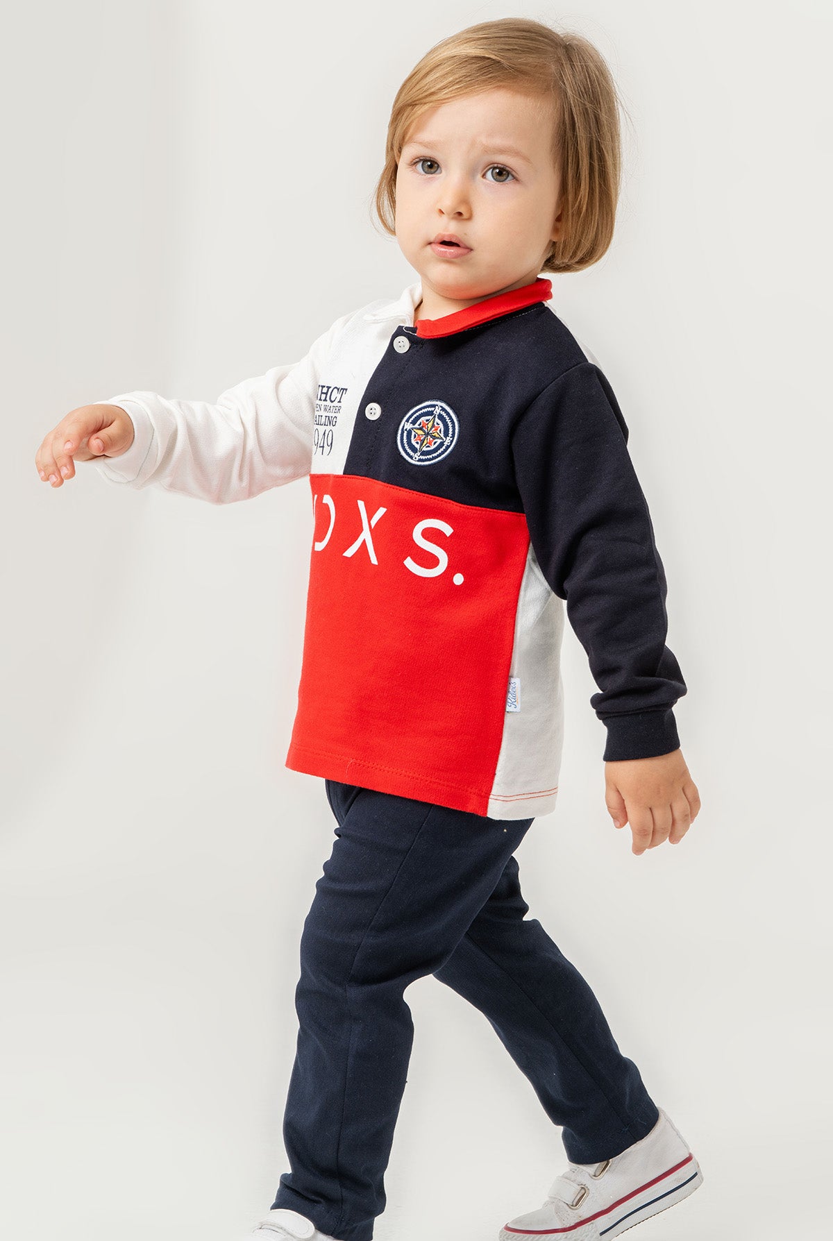 Erkek Bebek Renk Bloklu Uzun Kollu Polo Yaka Sweatshirt